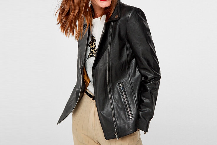 chaqueta entretiempo cuero negro cortefiel