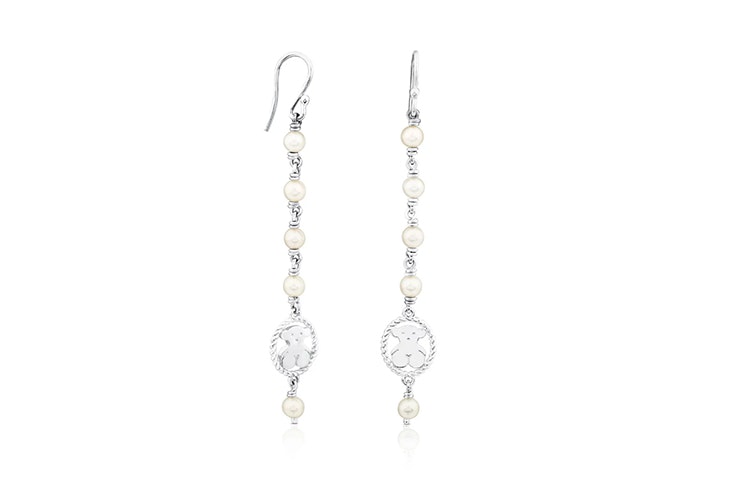 pendientes largos plata perlas tous