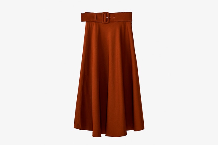falda larga midi cinturón color marrón massimo dutti