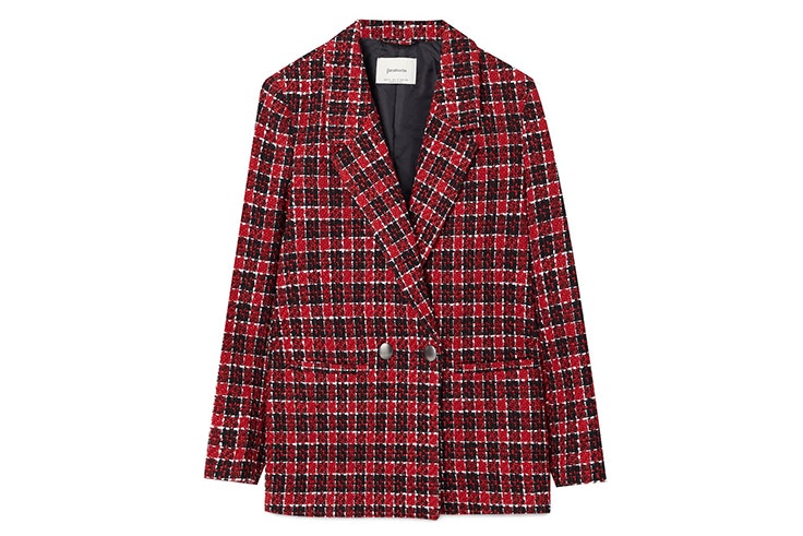 chaqueta tweed cuadros rojos stradivarius
