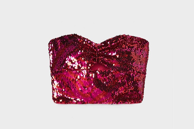 Top bandeau de lentejuelas en color fucsia de Bershka