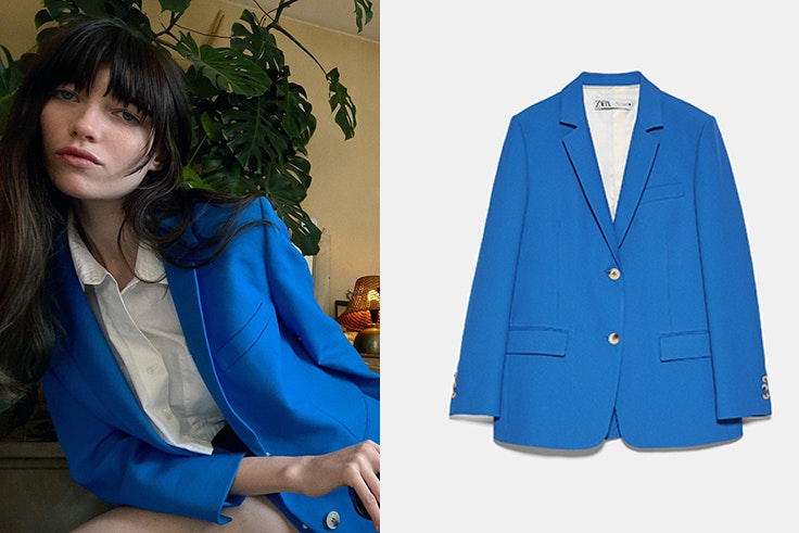 zara desde casa Blazer azul con botones a contraste