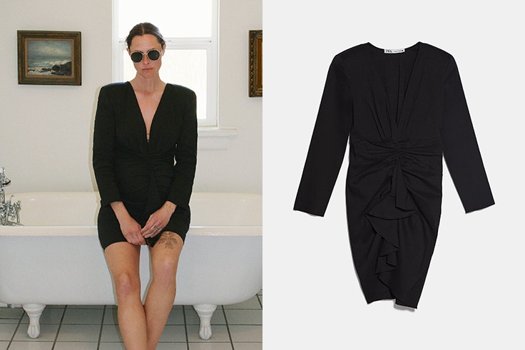 zara desde casa Vestido negro con escote en pico
