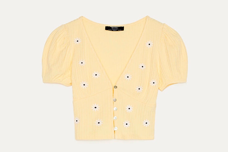 estampado de margaritas Top amarillo con margaritas de Bershka