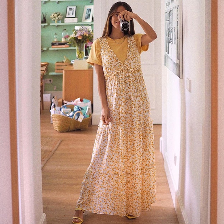 looks premáma maría fernández rubíes vestido de flores de pull and bear