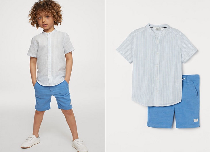 Conjunto de algodón camisa y pantalón colección infantil de H&M Camisa de manga corta con cuello mao y botones