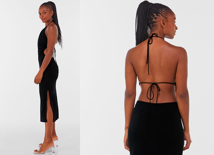 Flossing o tiras cruzadas Vestido negro con espalda abierta de Bershka