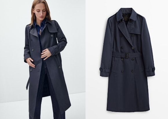 Gabardina azul marino 100% algodón, Massimo Dutti.