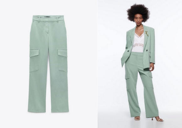 Pantalones verde agua de raso, Zara.