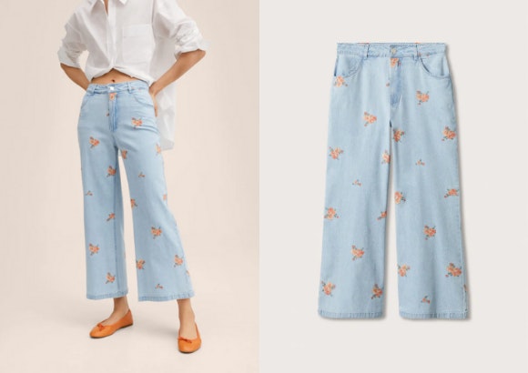 Pantalón bordado, Mango.