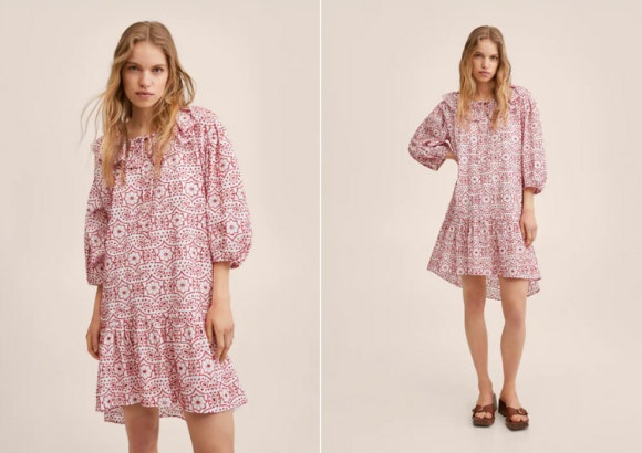 Vestido bordado y perforado, Mango.
