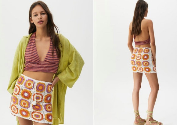 Minifalda crochet de flores de Pull&Bear