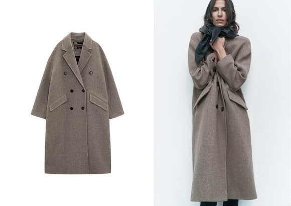 Abrigo de paño solapa y bolsillos de Zara