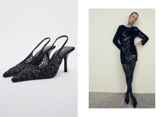 Zapatos tacón destalonado de lentejuelas de Zara