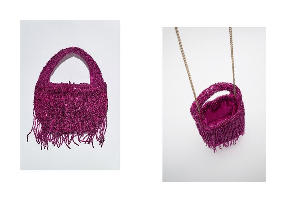 Bolso flecos abalorios de Zara