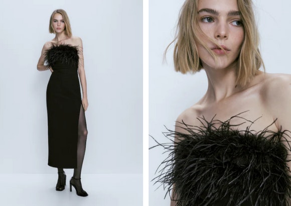 Vestido con detalle de plumas de Massimo Dutti