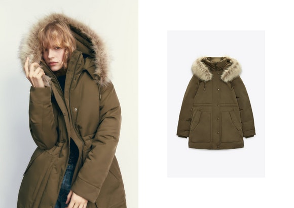 Parka capucha efecto pelo de Zara