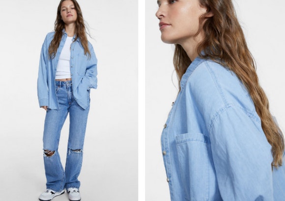 CAMISA TEJANA OVERSIZE FLUIDA BÁSICA de Stradivarius