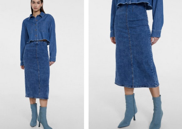 FALDA MIDI DENIM STRETCH de Stradivarius
