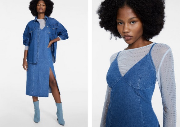 VESTIDO MIDI DENIM ABERTURA de Stradivarius