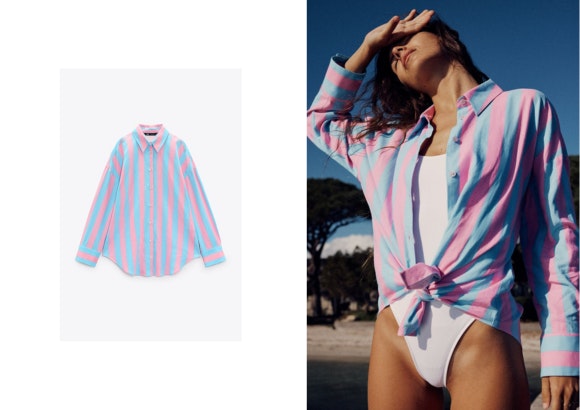 CAMISA OVERSIZE RAYAS CON LINO de Zara